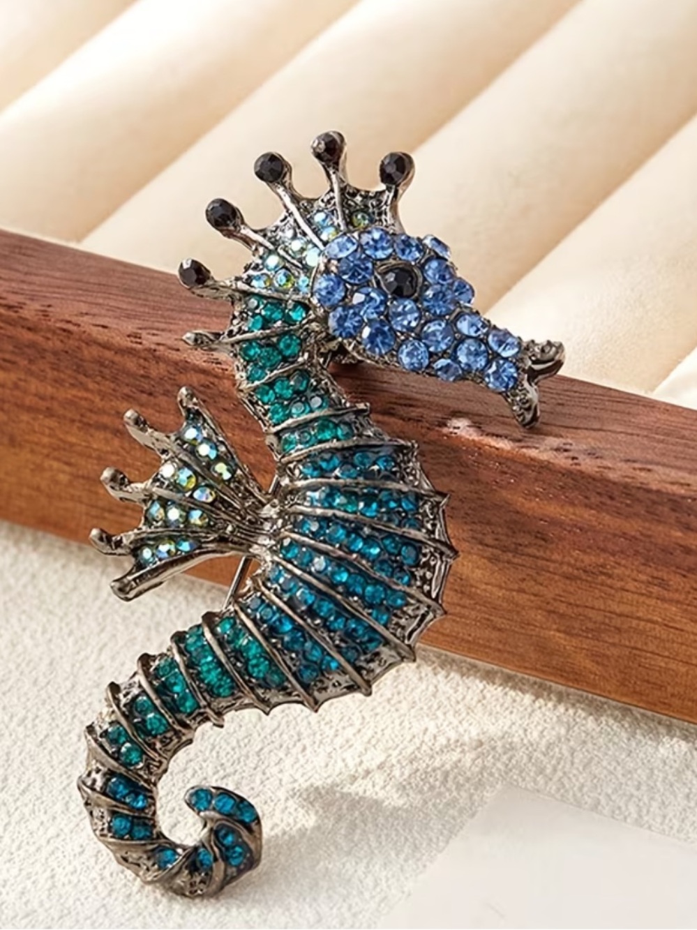 Seahorse Crystal Brooch - Blue & Teal Accent